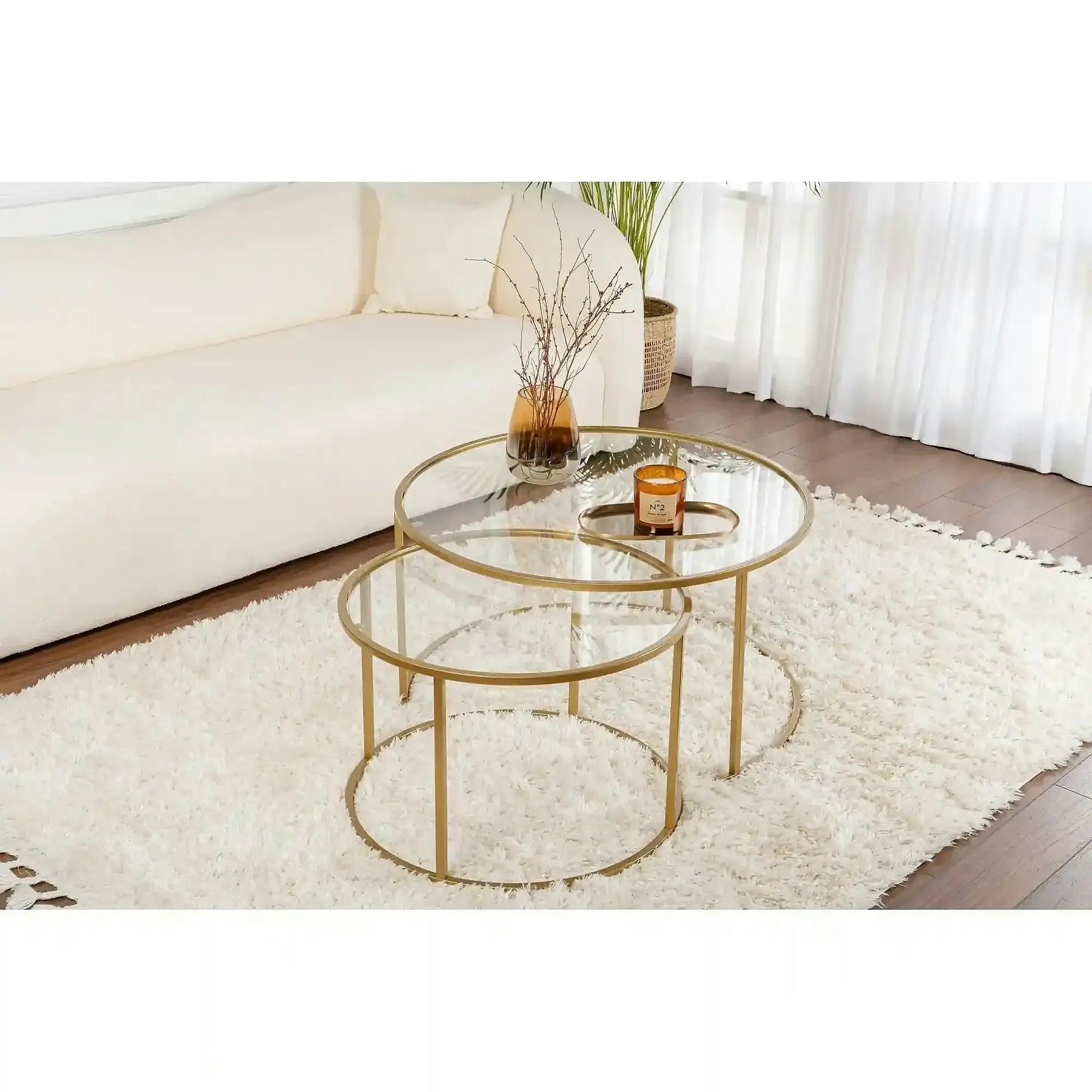 Set 2 masute cafea AURUM, transparent/auriu, sticla/metal