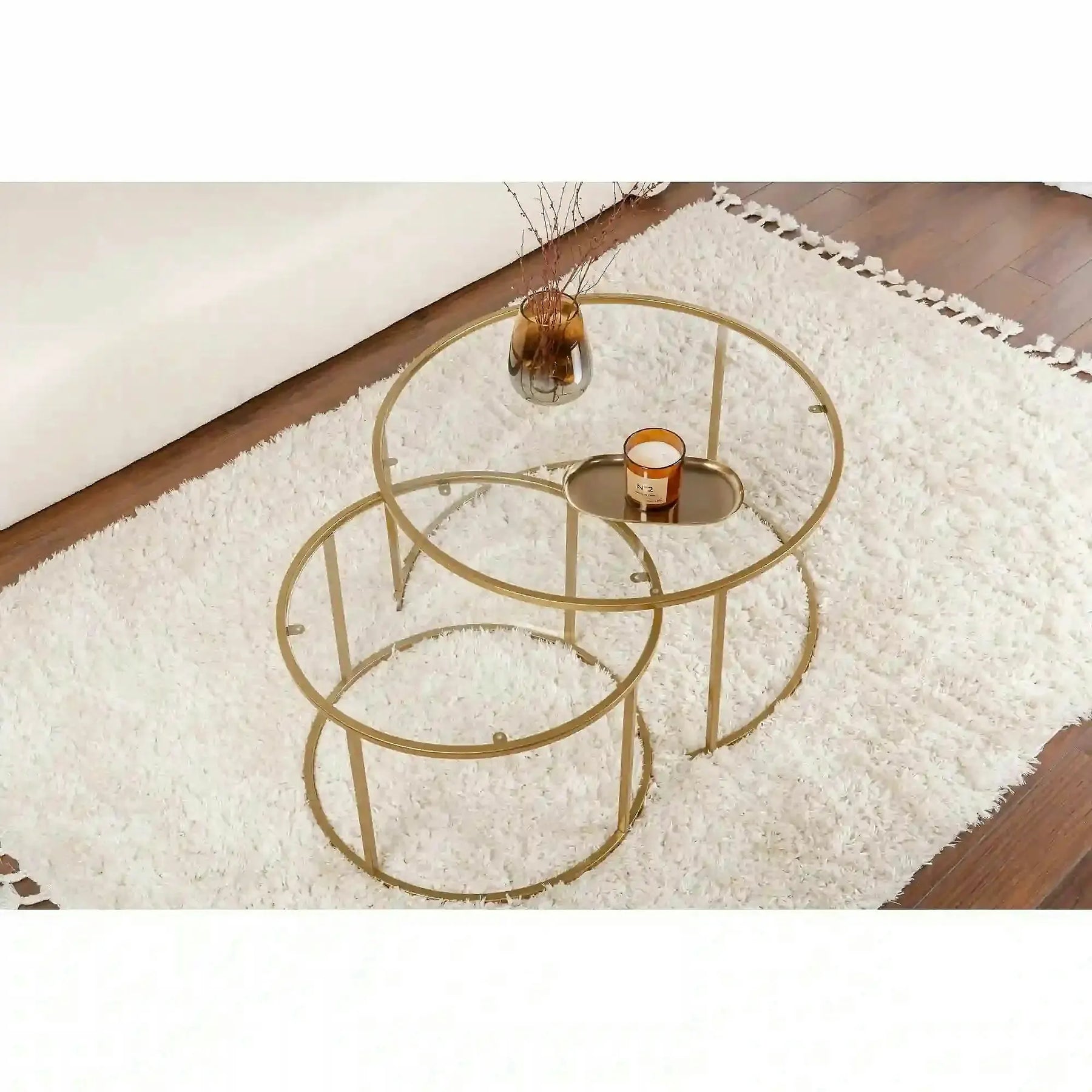 Set 2 masute cafea AURUM, transparent/auriu, sticla/metal