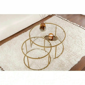Set 2 masute cafea AURUM, transparent/auriu, sticla/metal