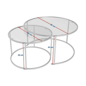 Set 2 masute cafea AURUM, transparent/auriu, sticla/metal