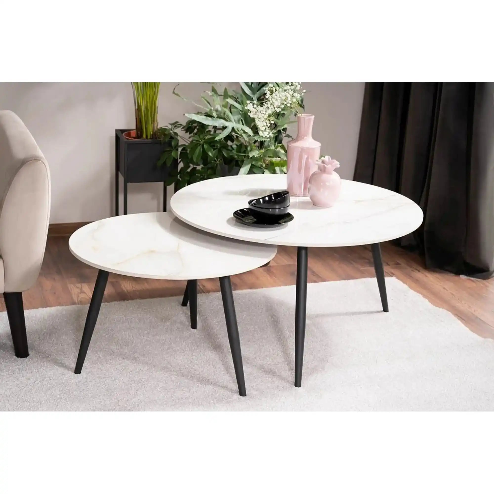 Set 2 masute cafea DETROIT OCN-39097, alb/negru