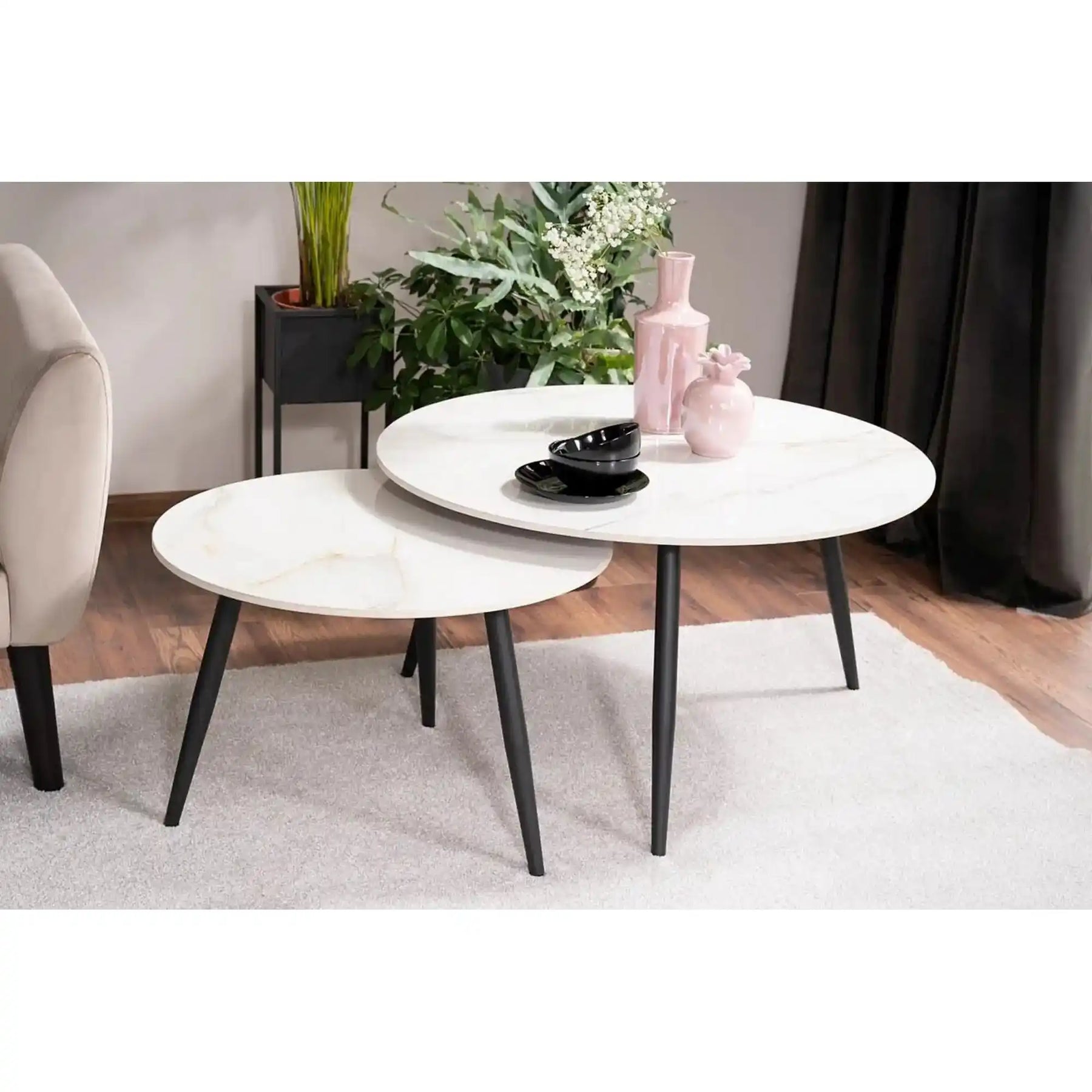 Set 2 masute cafea DETROIT OCN-39097, alb/negru