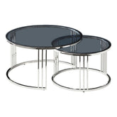 Set de 2 măsuțe de cafea fumurii cu detalii argintii, ideale pentru un living modern – primabucata