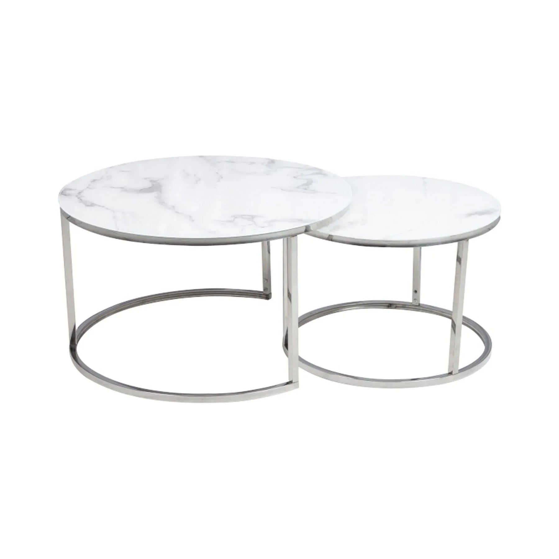 Set de 2 măsuțe de cafea alb cu crom, ideale pentru un living modern – primabucata