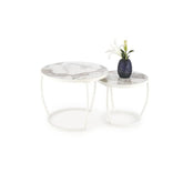 Set 2 masute cafea HOUSTON OCN-37044, bej/marmura/alb