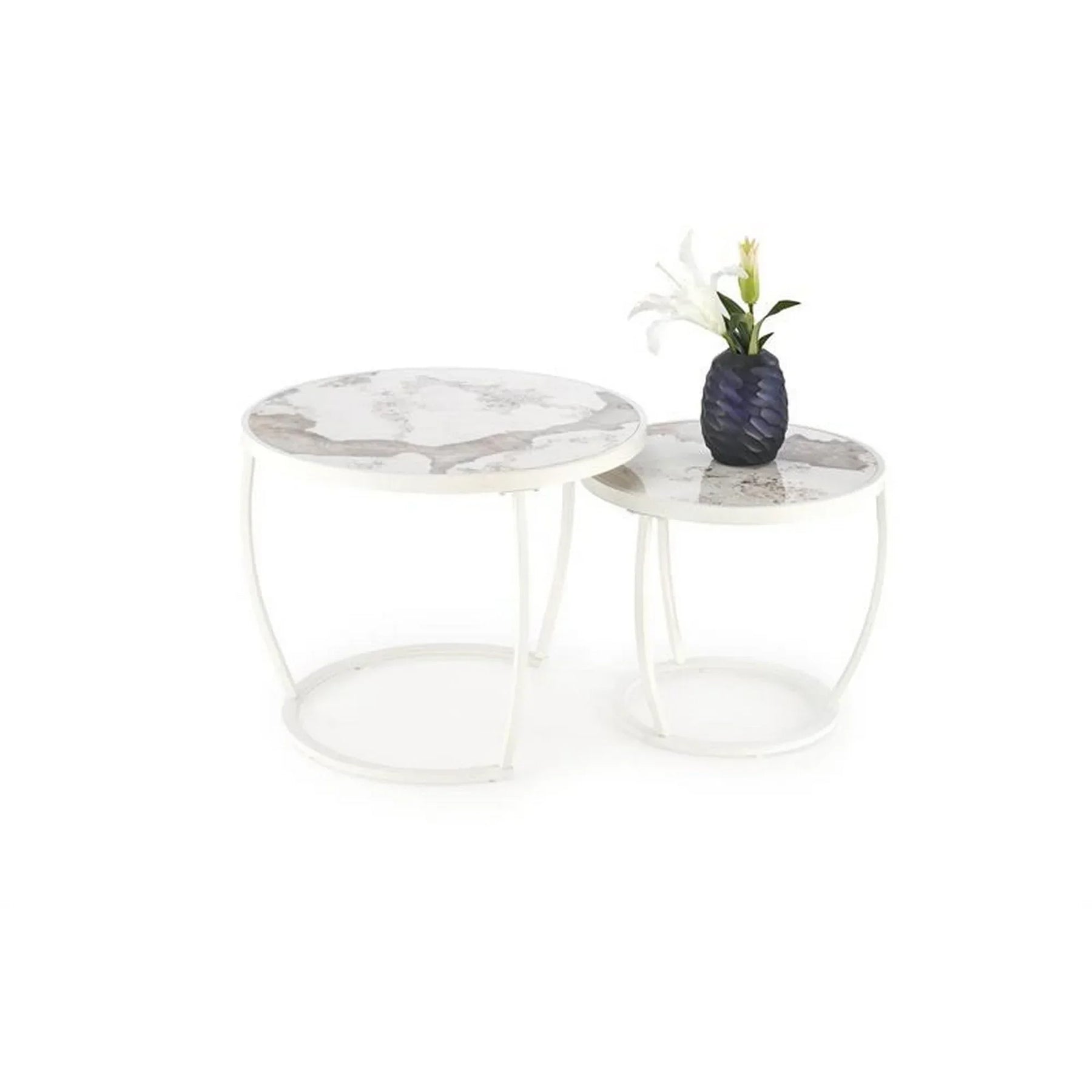 Set 2 masute cafea HOUSTON OCN-37044, bej/marmura/alb