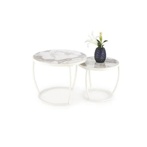 Set 2 masute cafea HOUSTON OCN-37044, bej/marmura/alb