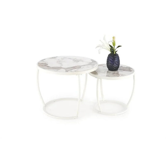Set 2 masute cafea HOUSTON OCN-37044, bej/marmura/alb
