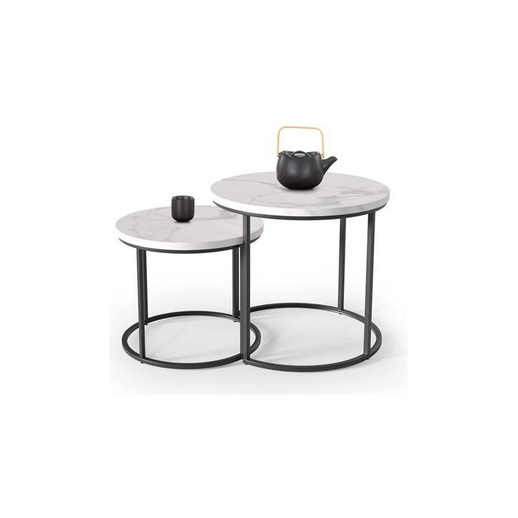 Set 2 masute cafea HOUSTON OCN-37055, alb/negru