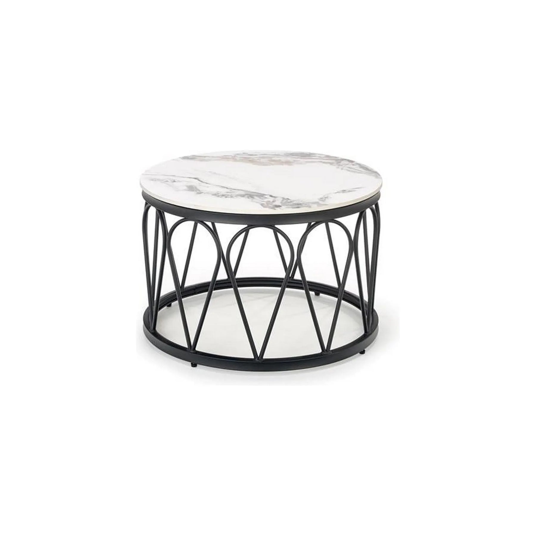 Masă de cafea albă cu detalii negre, ideală pentru un living modern – primabucata