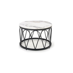 Masă de cafea albă cu detalii negre, ideală pentru un living modern – primabucata