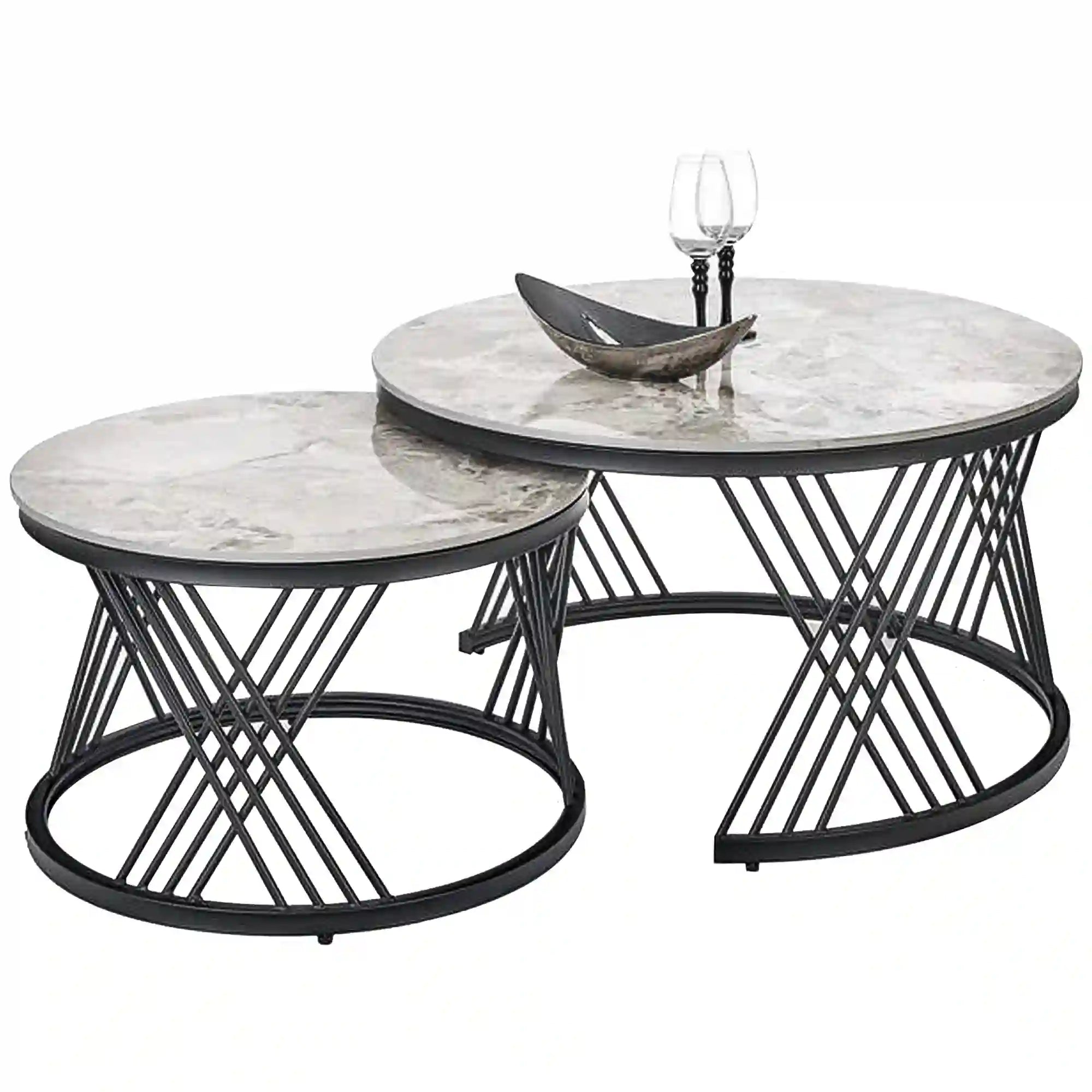 Set 2 masute cafea HOUSTON OCN-37083, gri/negru