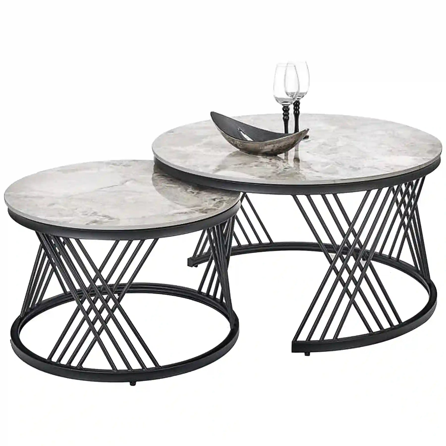 Set de 2 măsuțe de cafea gri/negru cu design modern, ideale pentru living – primabucata