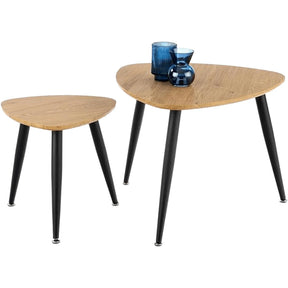 Set de 2 măsuțe de cafea stejar auriu cu picioare negre, ideale pentru living – primabucata