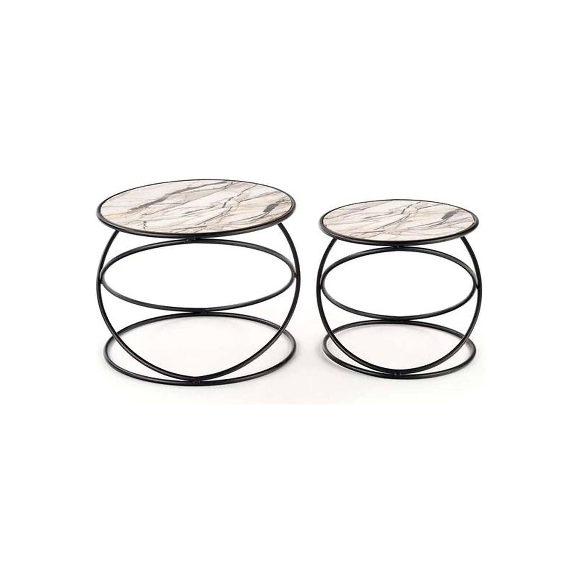 Set 2 masute cafea HOUSTON OCN-37099, bej/marmura/negru