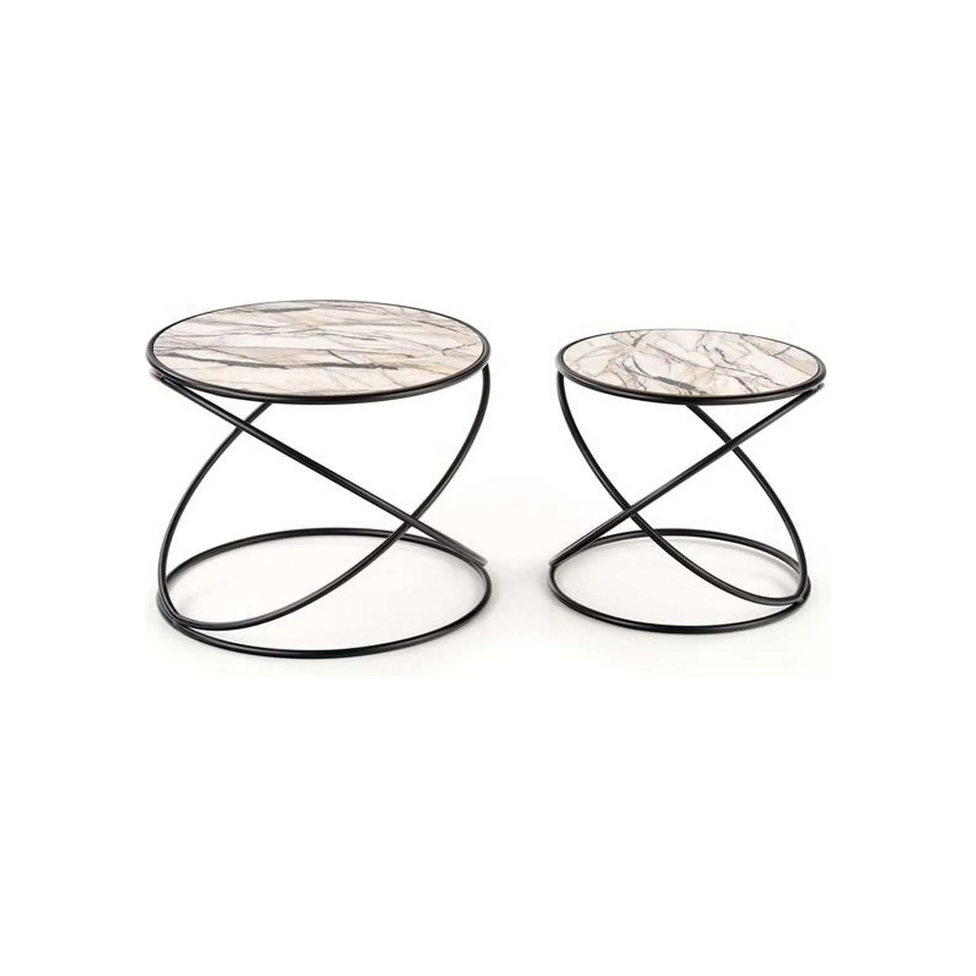 Set 2 masute cafea HOUSTON OCN-37099, bej/marmura/negru