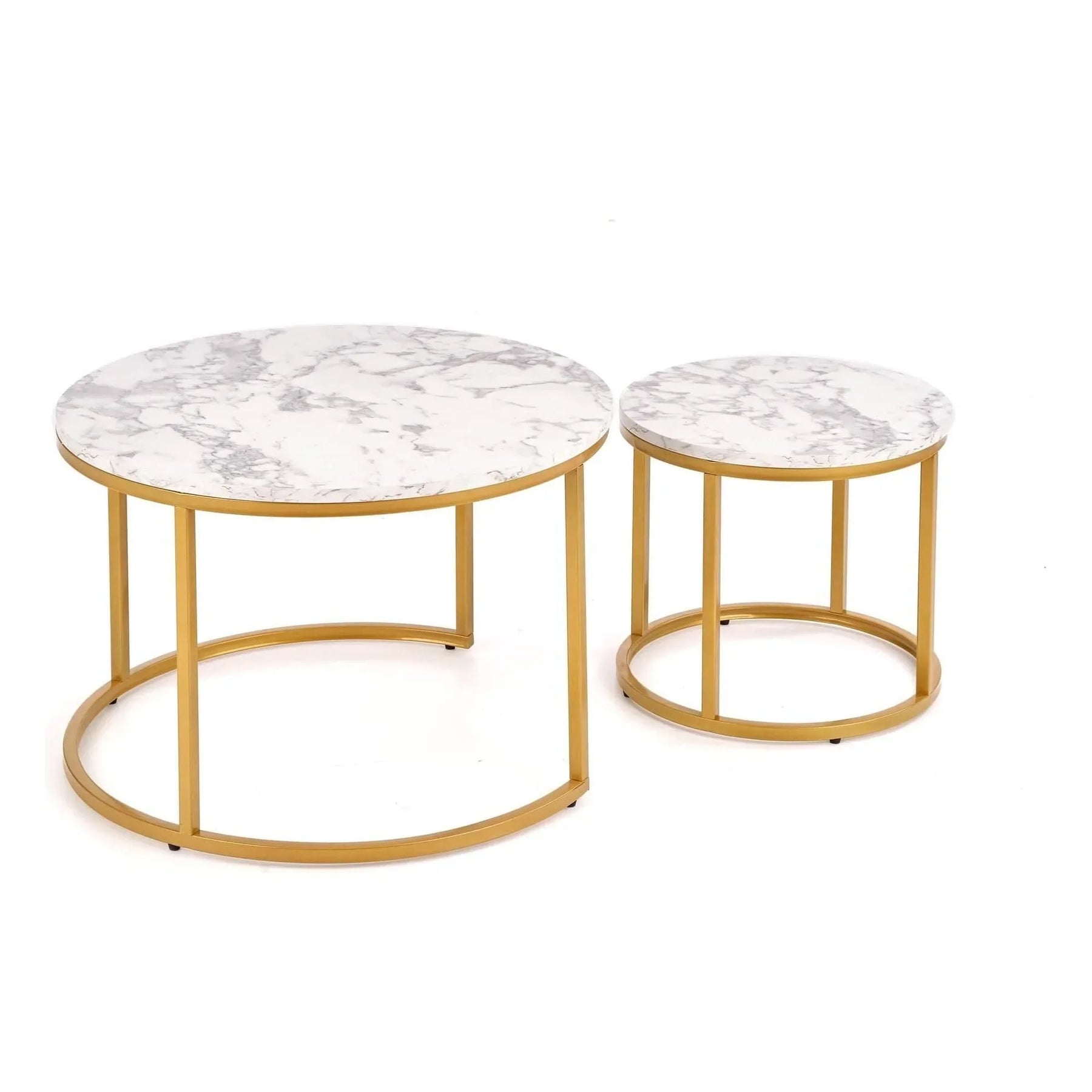 Set de 2 măsuțe de cafea alb cu auriu, ideale pentru un living modern – primabucata