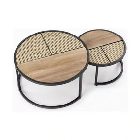 Set 2 masute cafea HOUSTON OCN-37231, stejar auriu/negru