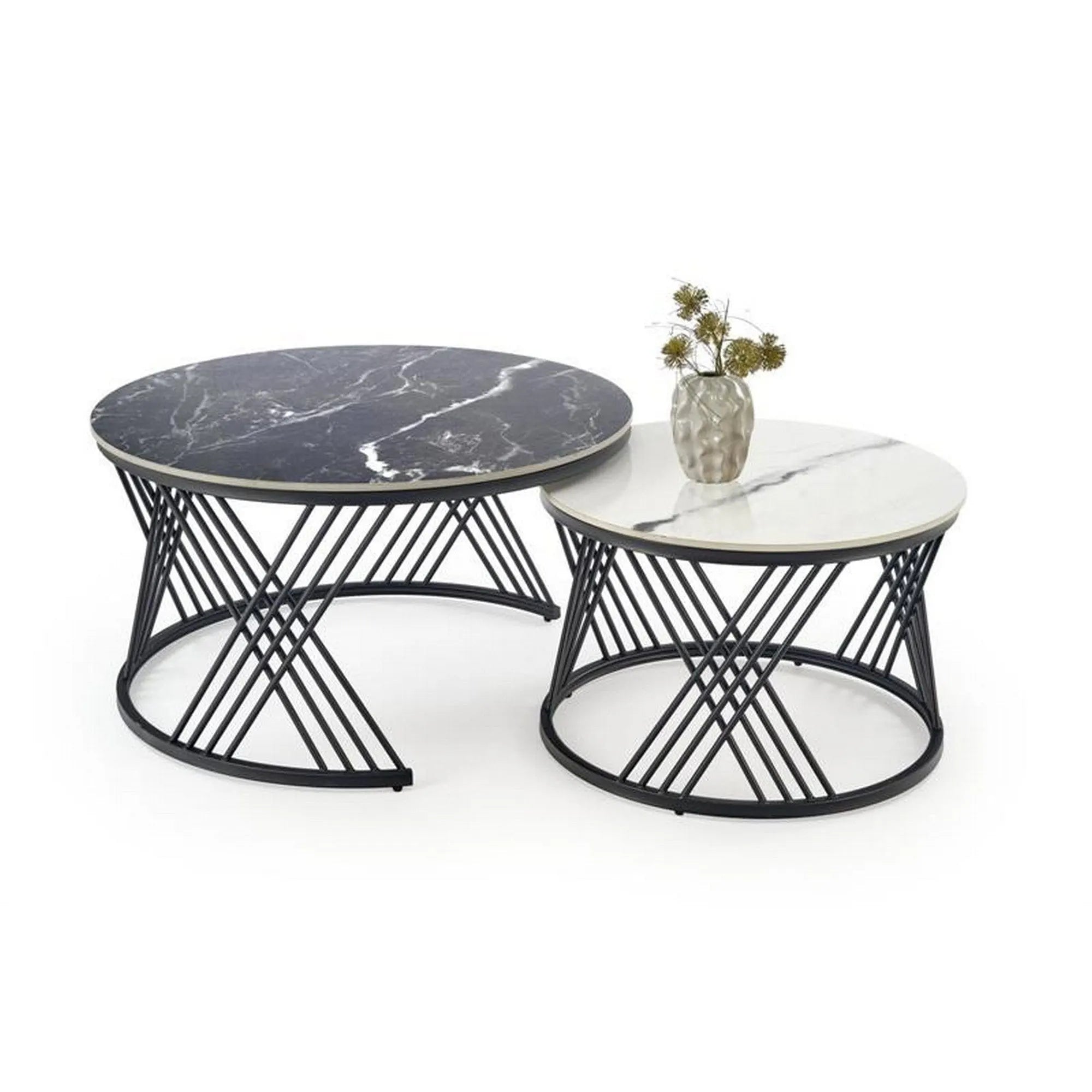 Set 2 masute cafea HOUSTON OCN-37255, negru/alb