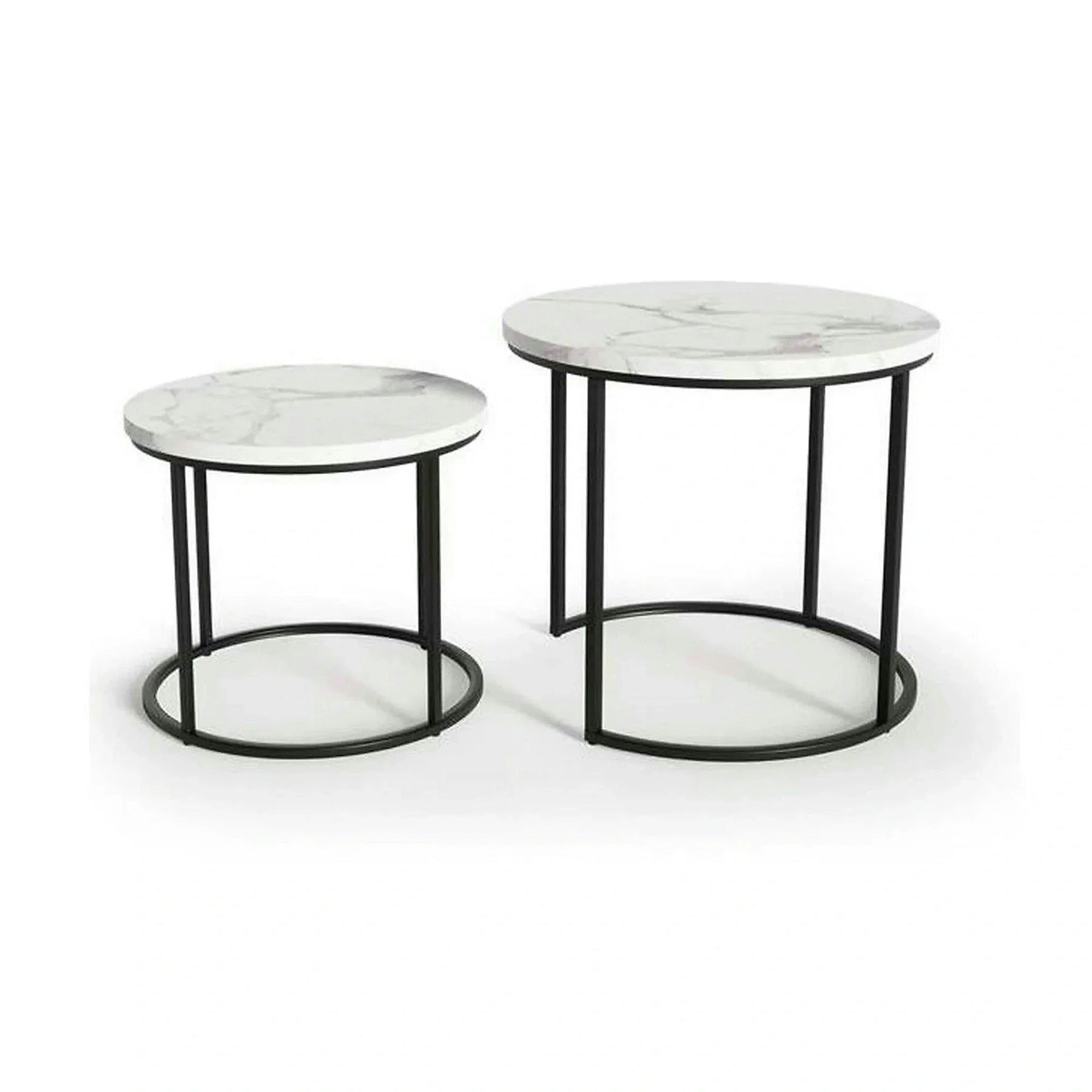 Set 2 masute cafea OREO, MDF furniruit/otel, alb cu efect de marmura/negru
