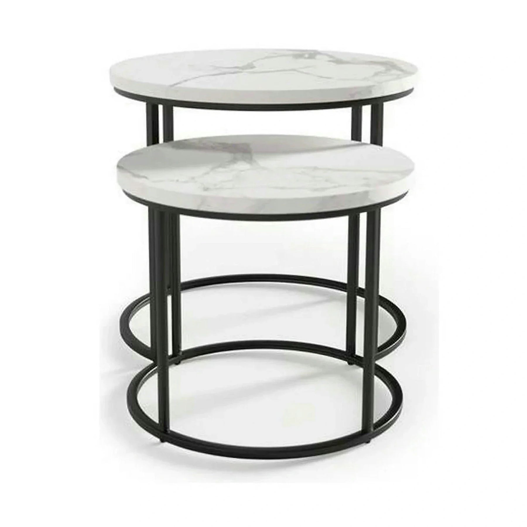 Set 2 masute cafea OREO, MDF furniruit/otel, alb cu efect de marmura/negru