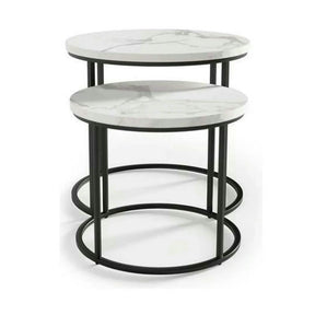 Set 2 masute cafea OREO, MDF furniruit/otel, alb cu efect de marmura/negru