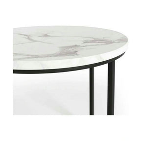 Set 2 masute cafea OREO, MDF furniruit/otel, alb cu efect de marmura/negru
