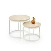 Set 2 masute cafea piatra HOUSTON OCN-37191, alb