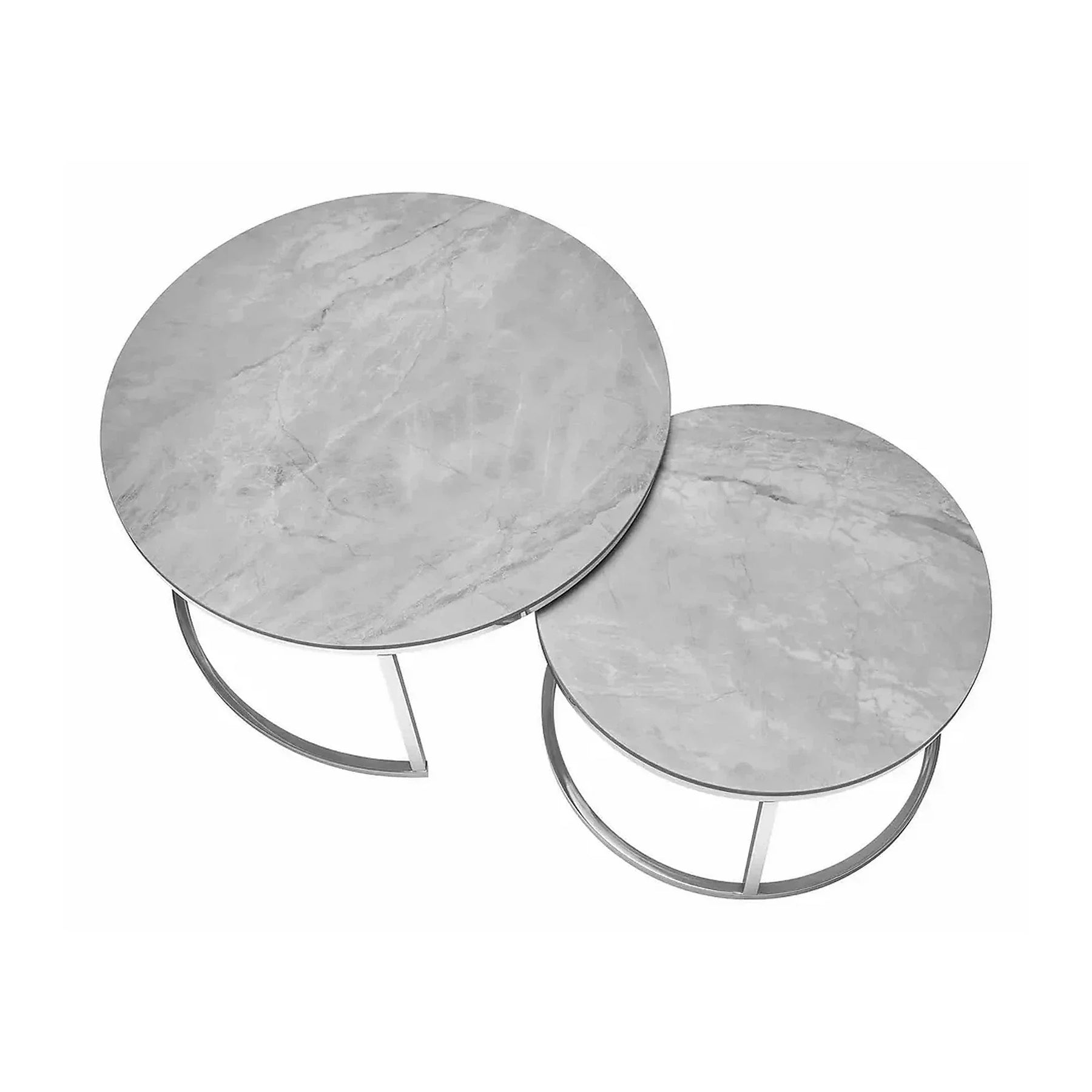 Set 2 masute cafea PORTAFINO B, ceramica/metal, gri cu efect de marmura/crom