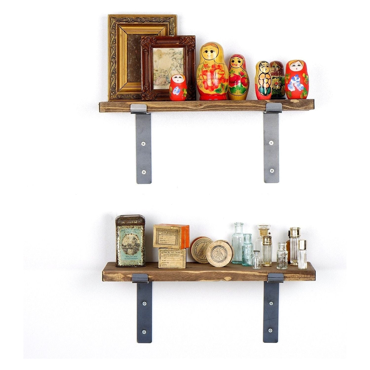 Set 2 polițe din lemn nuc, ideale pentru decorarea unui living modern – primabucata