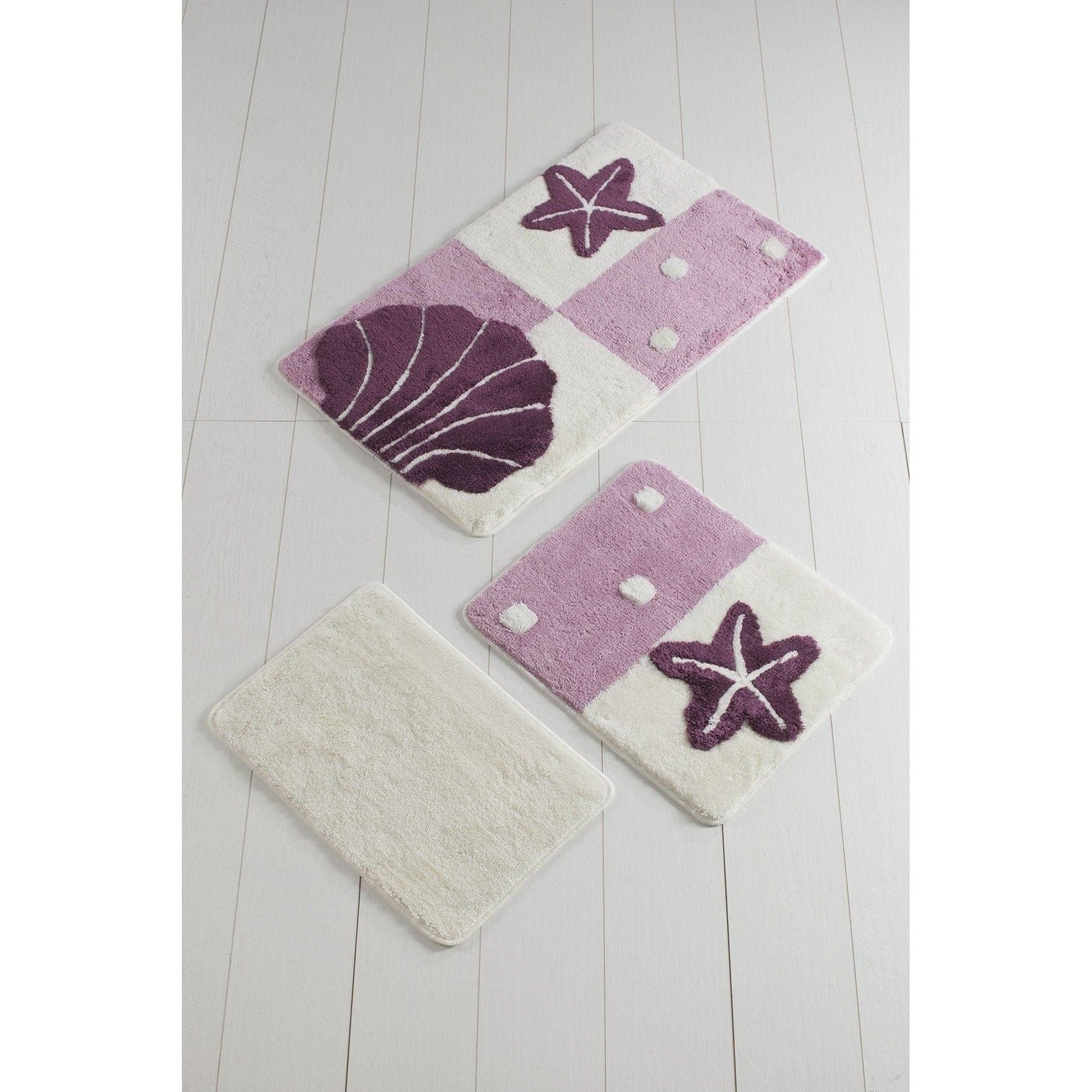 Set 3 covorase de baie, forma dreptunghiulara, mov/crem, acril