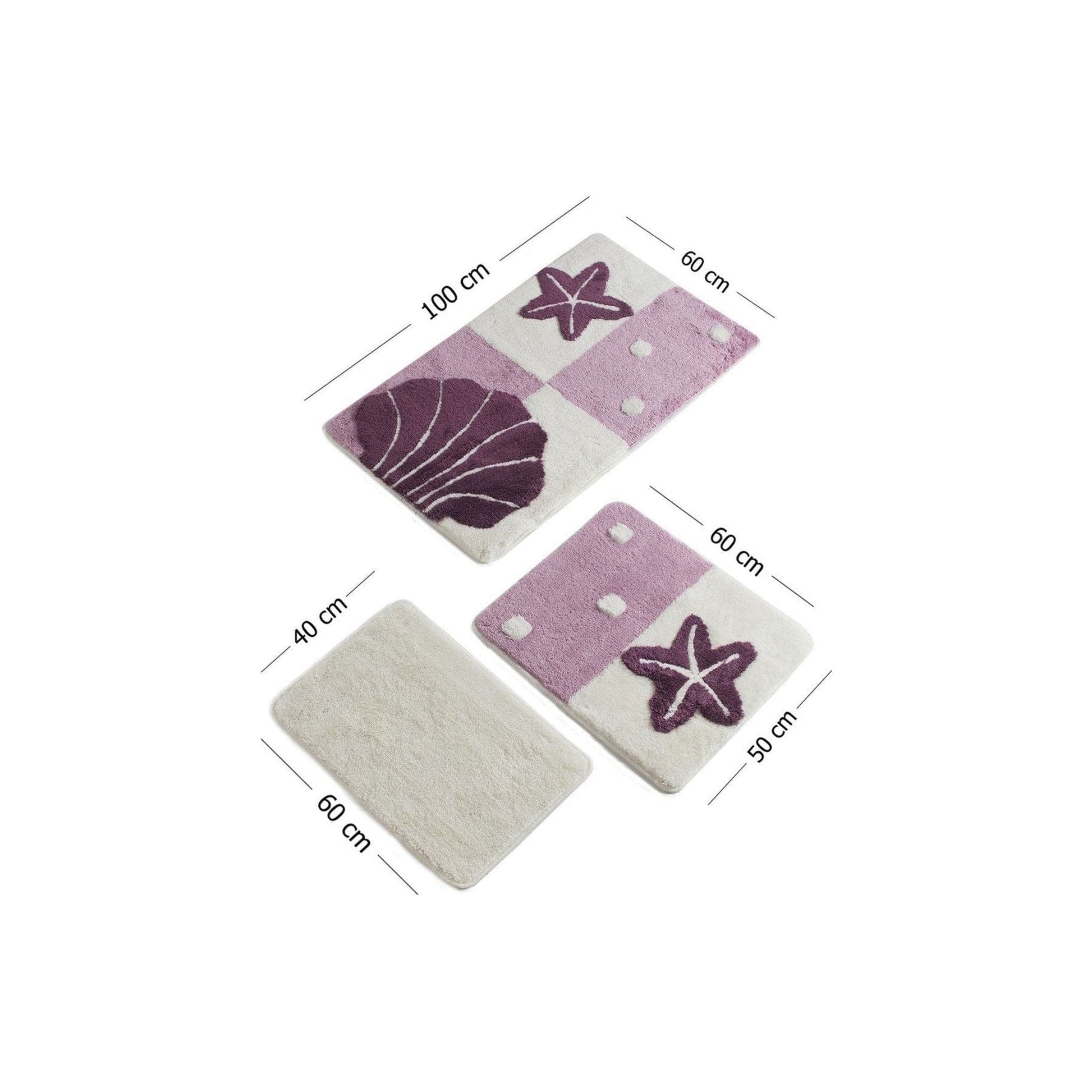 Set 3 covorase de baie, forma dreptunghiulara, mov/crem, acril