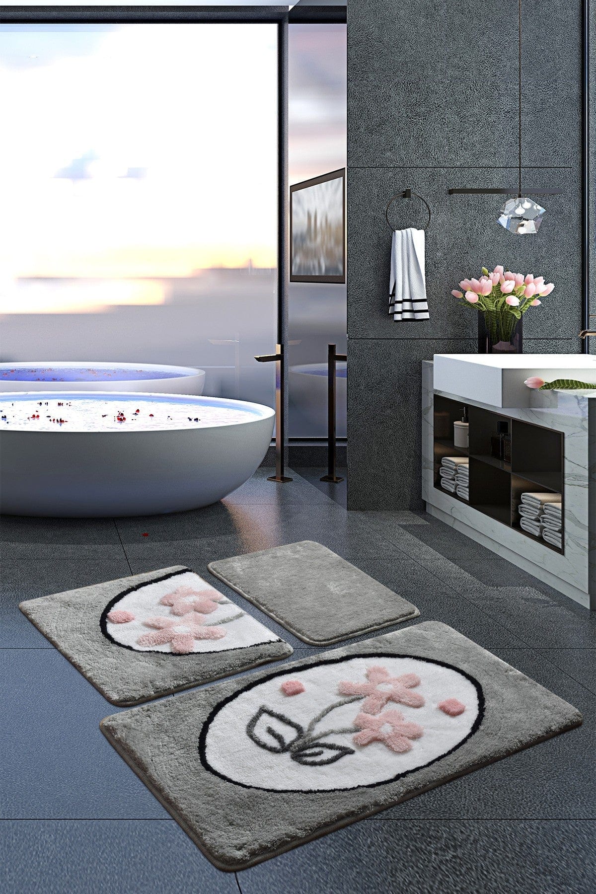 Set 3 covorase baie AMSTERDAM OCN-33909, gri