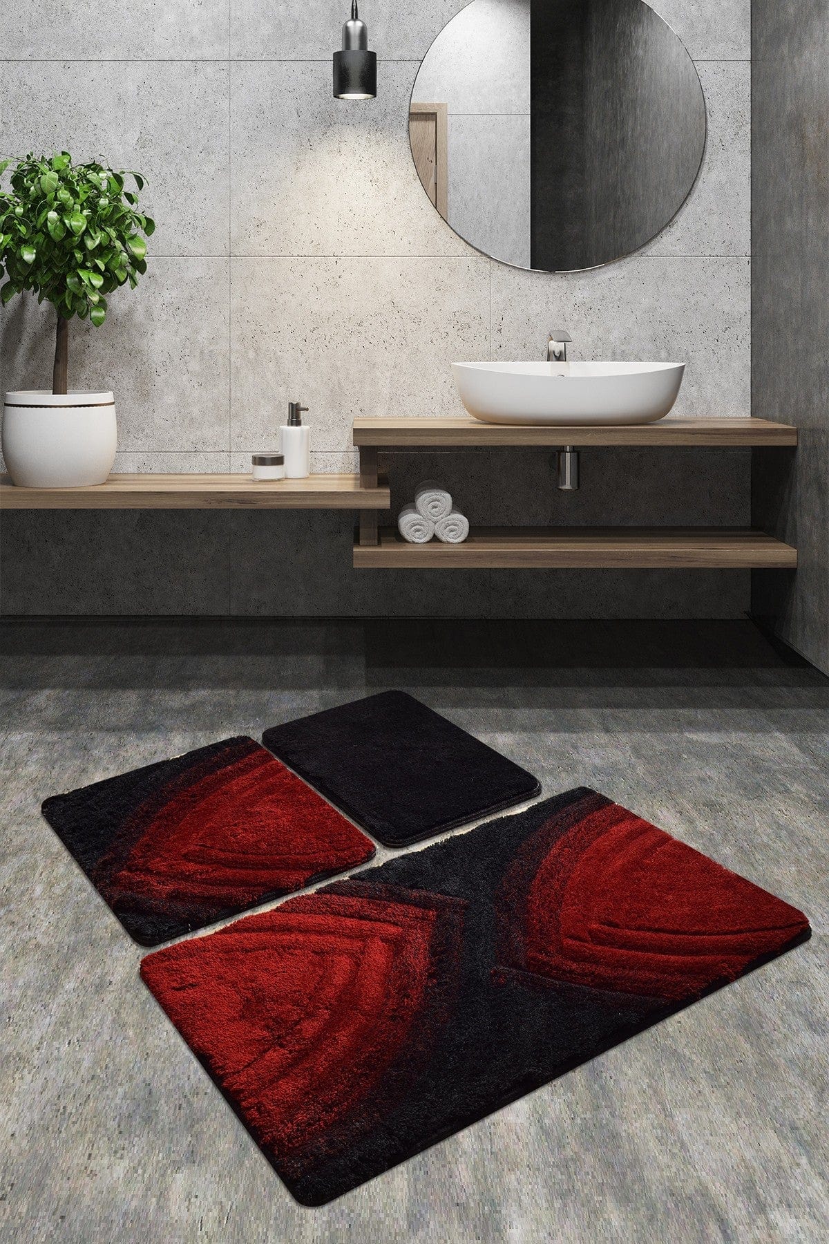 Set 3 covorase baie AMSTERDAM OCN-33910, rosu/negru