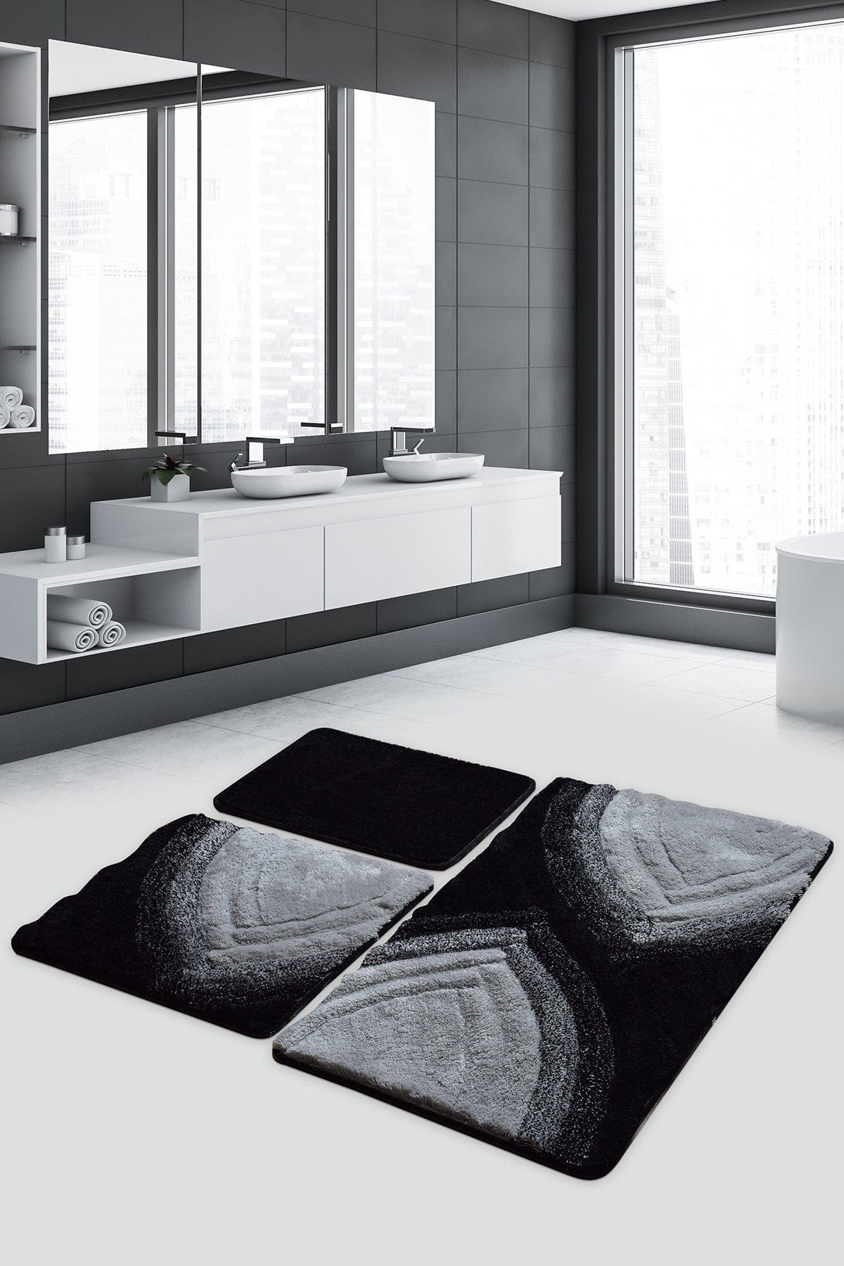 Set 3 covorase baie AMSTERDAM OCN-33911, negru/gri