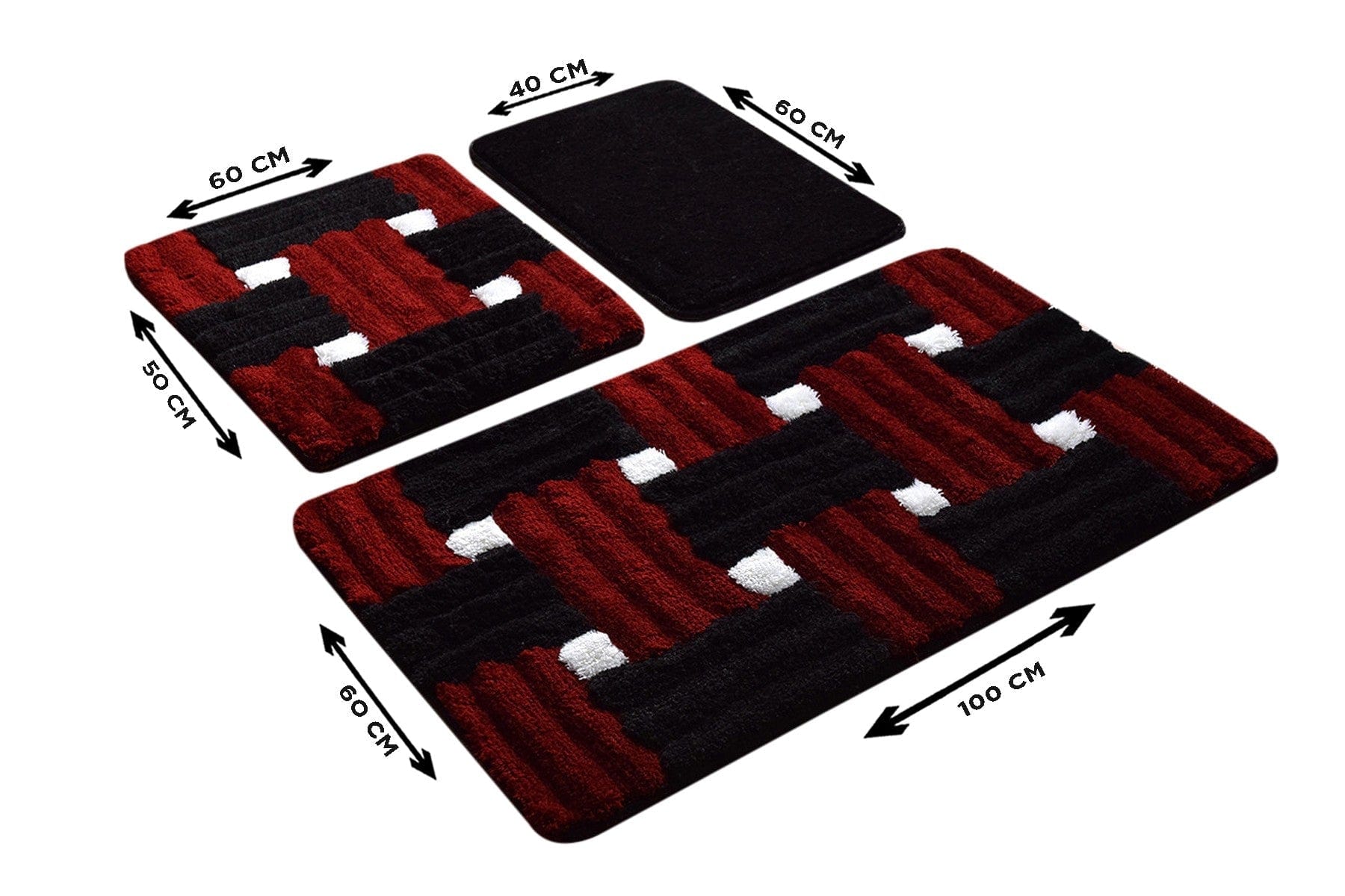 Set 3 covorase baie AMSTERDAM OCN-33912, negru/rosu