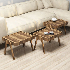 Set de 3 măsuțe din nuc, cu design modern, în living elegant – primabucata