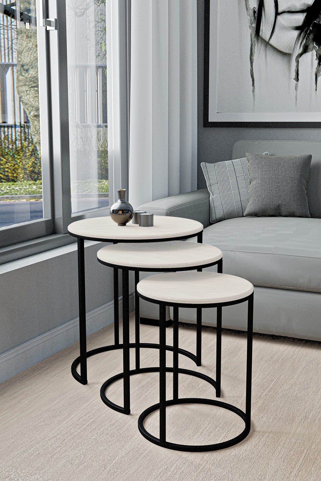 Set 3 masute AMSTERDAM OCN-31680, alb/negru