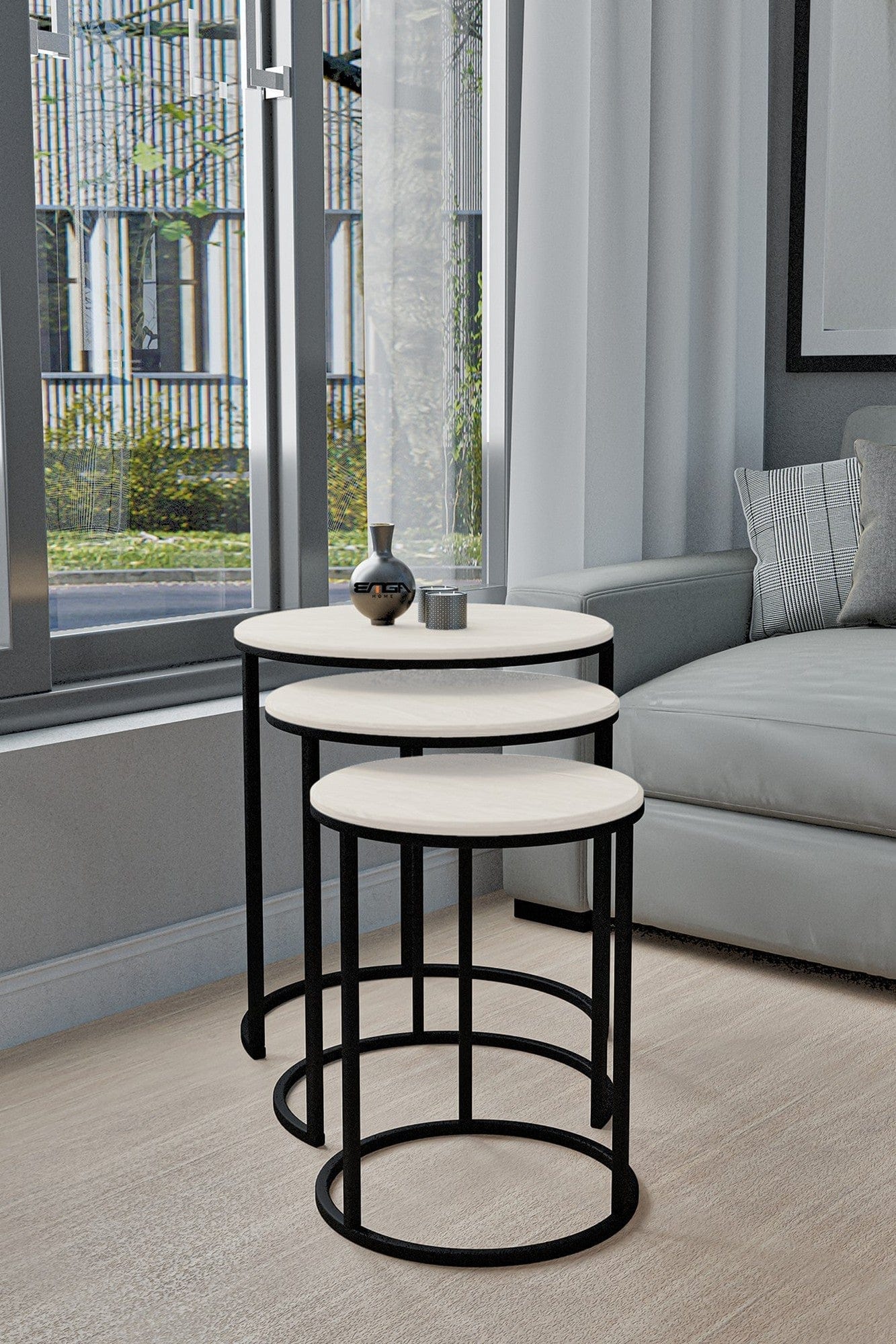 Set 3 masute AMSTERDAM OCN-31680, alb/negru