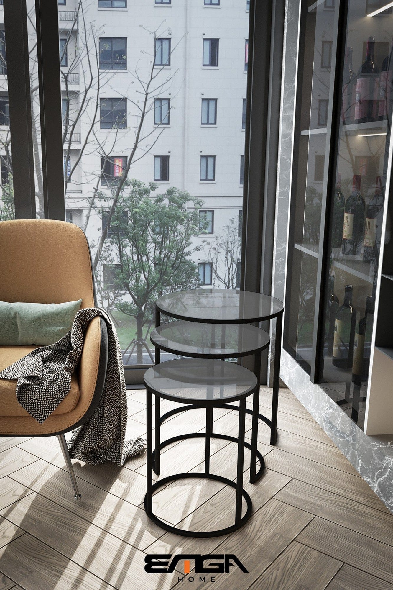 Set 3 masute AMSTERDAM OCN-31682, fumuriu/negru