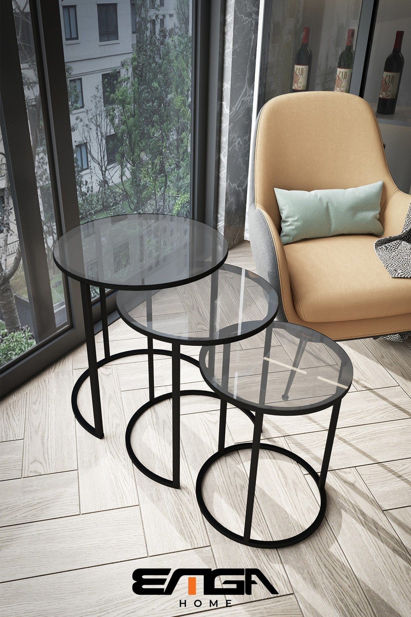 Set 3 masute AMSTERDAM OCN-31682, fumuriu/negru