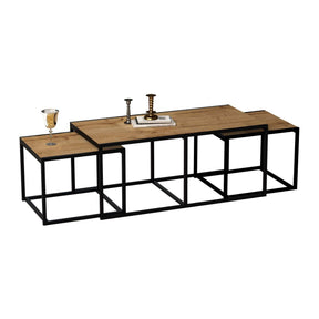 Set de 3 măsuțe de cafea stejar/negru, ideale pentru un living modern – primabucata