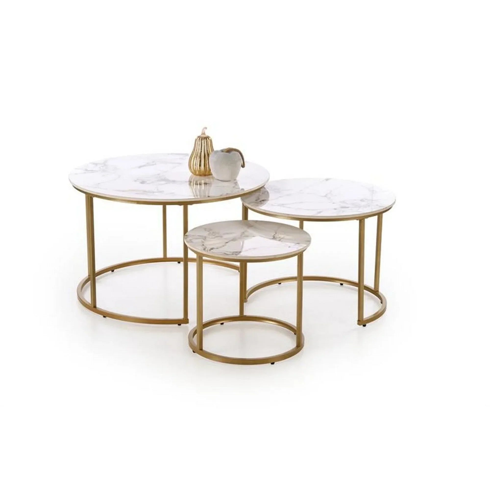 Set 3 masute HOUSTON OCN-37022, alb/auriu