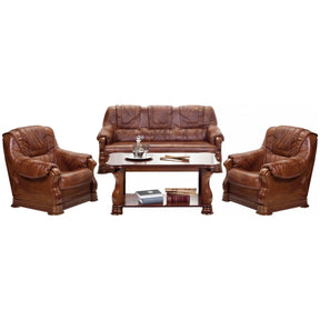 Set de living maro cu canapea și fotolii, ideal pentru un interior elegant – primabucata