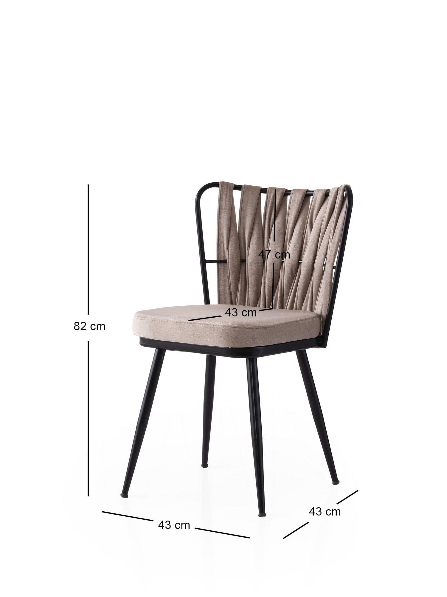 Set 4 scaune KUSAKLI 222 V4, bej/negru, stofa catifelata/metal, 43x43x82 cm