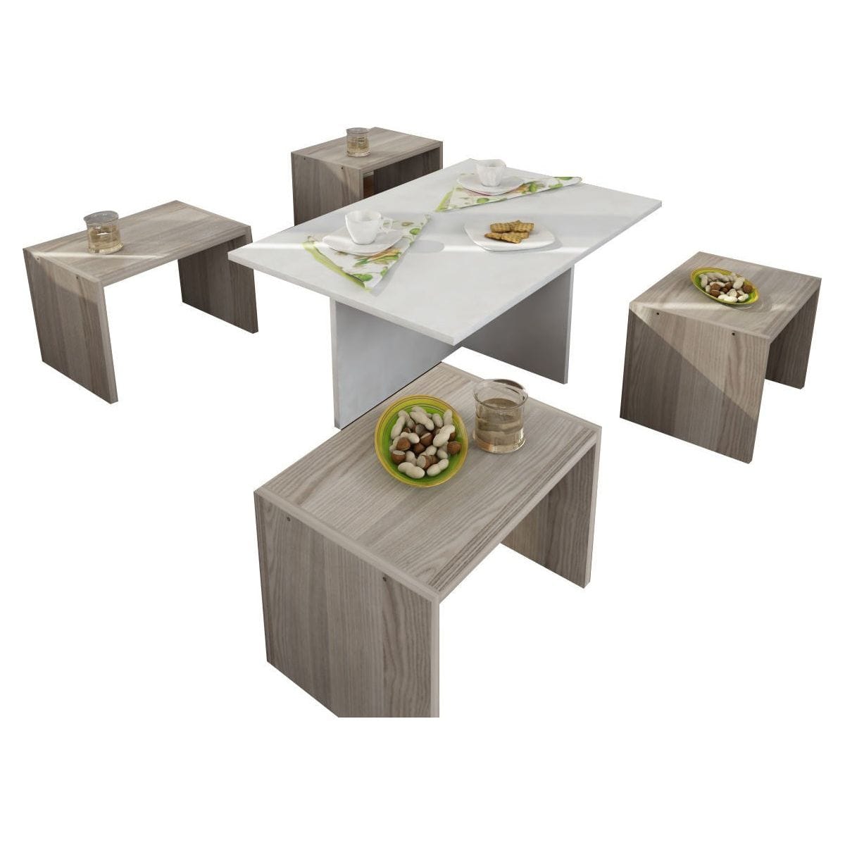 Set 5 masute AMSTERDAM OCN-31718, alb/stejar