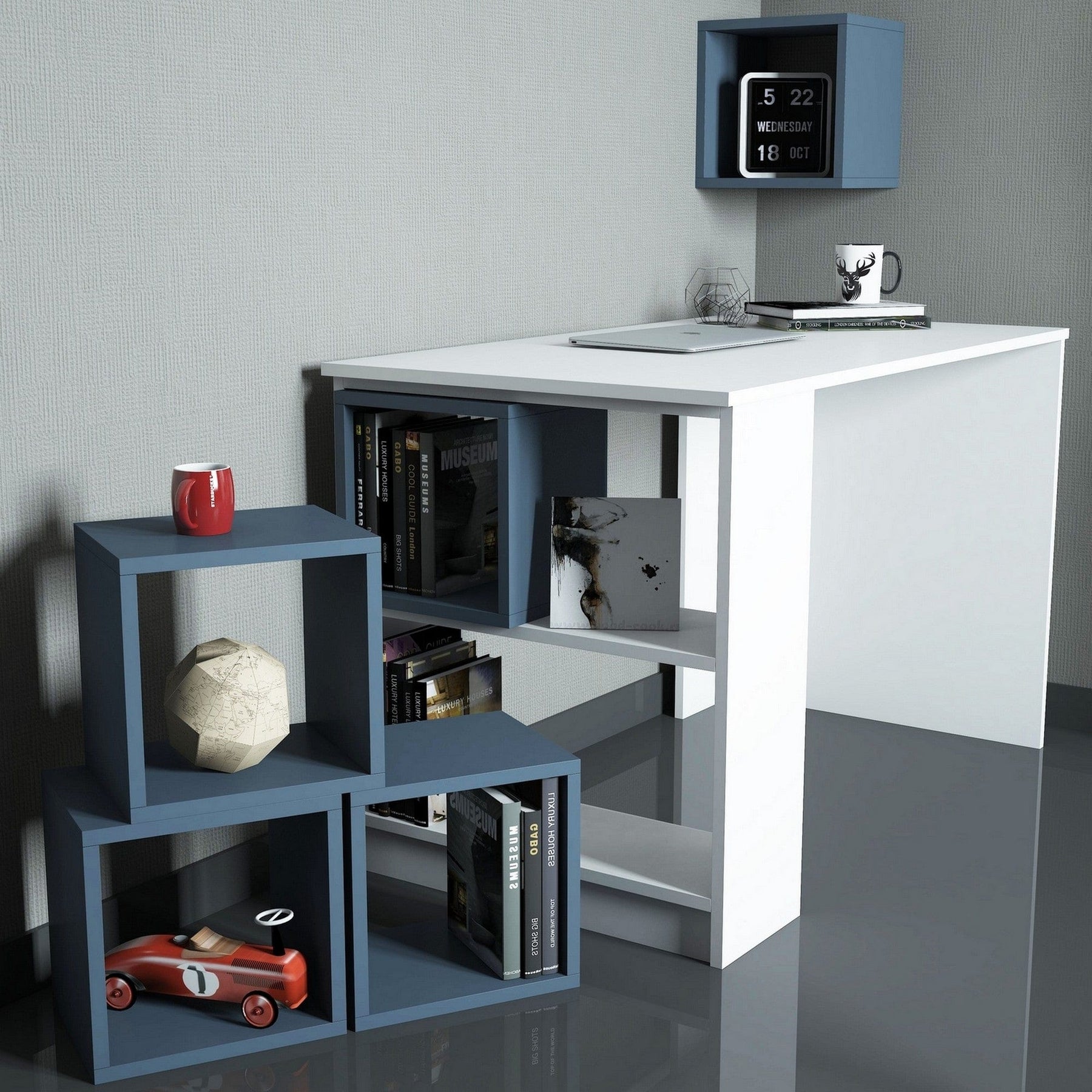 Set birou AMSTERDAM OCN-30775, alb/albastru