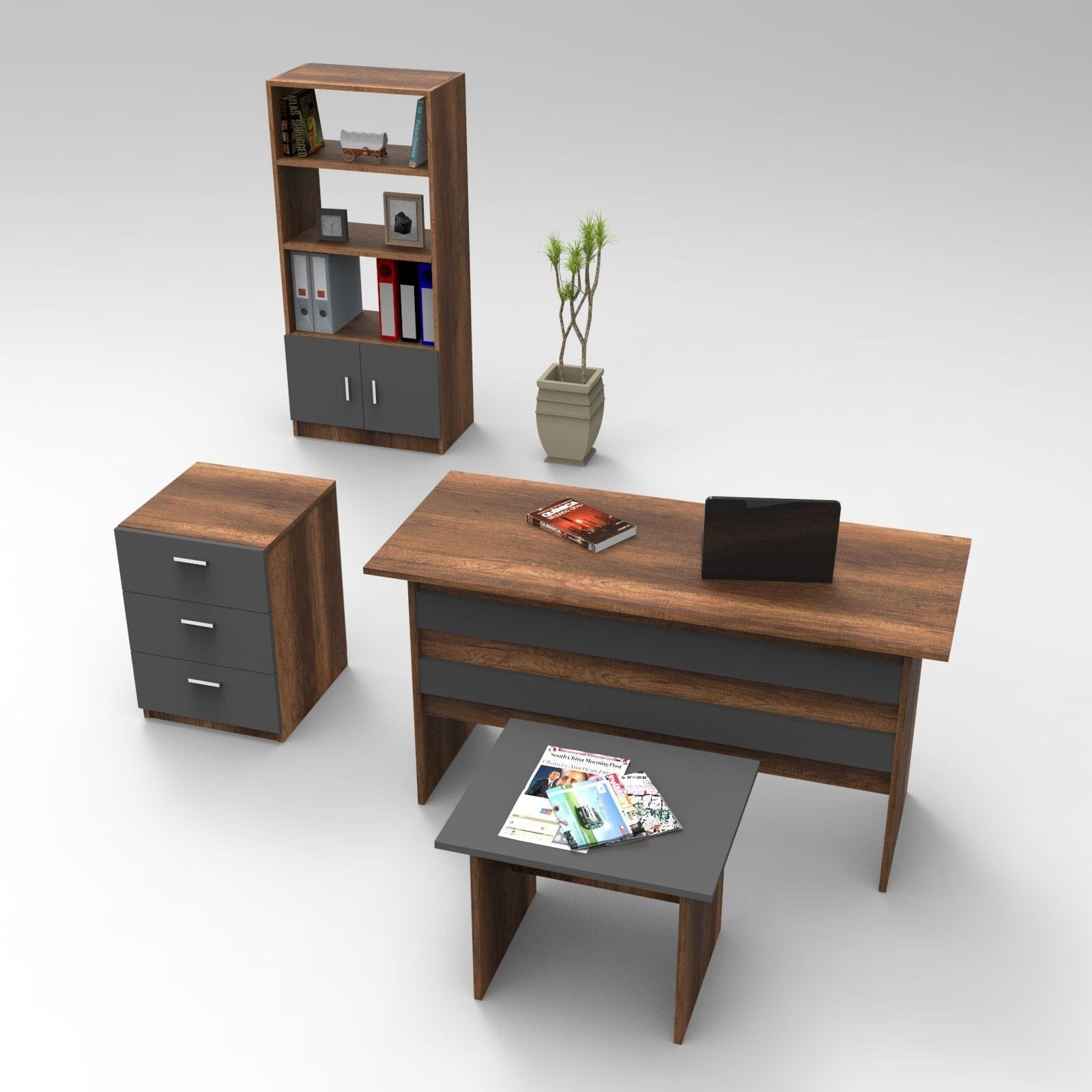 Set birou nuc și gri antracit într-un spațiu de lucru modern – primabucata