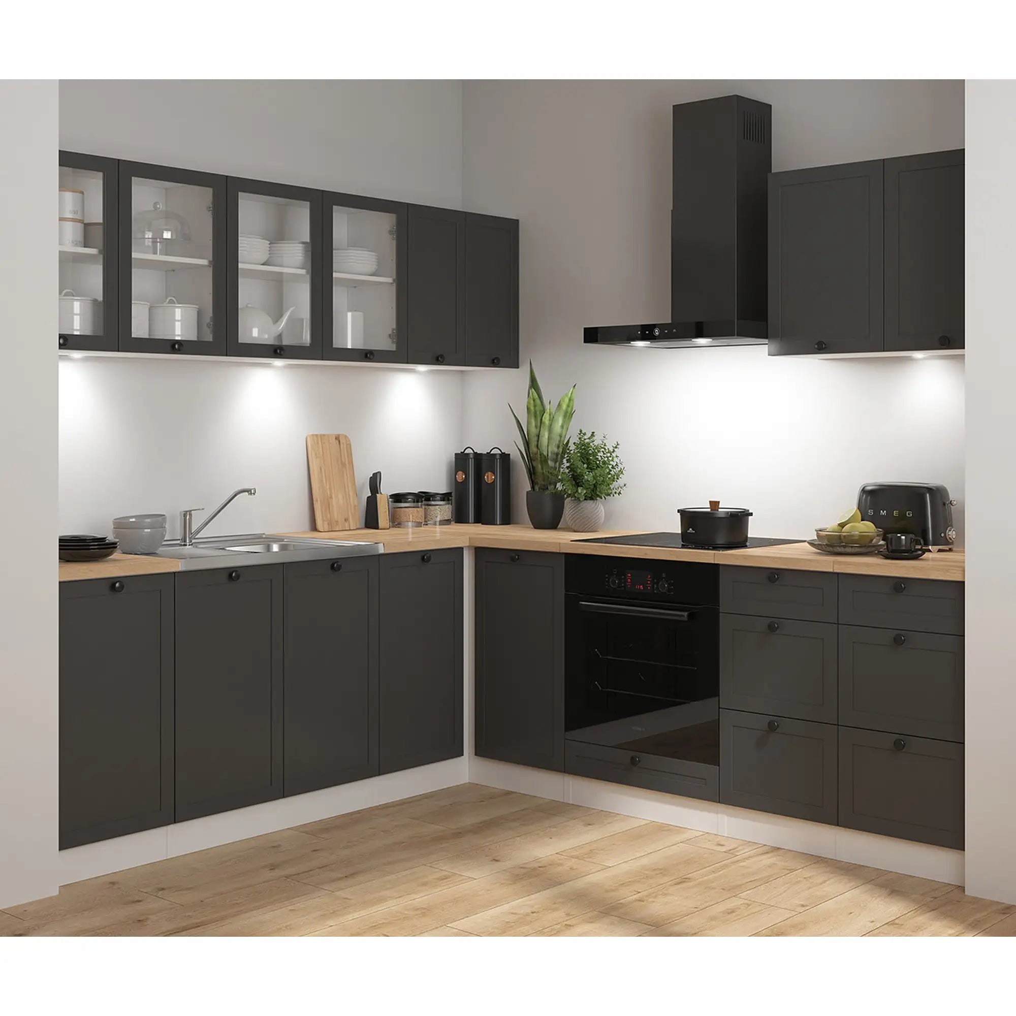 Set bucatarie BERGEN OCN-29916, gri grafit/alb