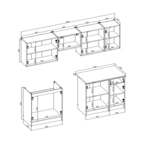 Set bucatarie DARIA, stejar craft/gri cu efect de marmura, PAL laminat/sticla, 240 cm